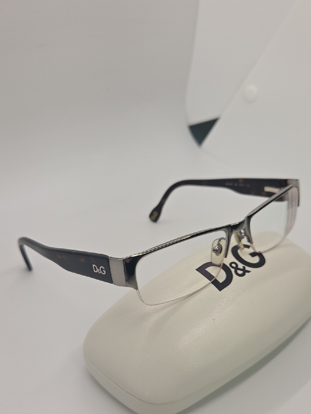 D&G 5074 Semi-Rimless Rectangular Glasses in Tortoise and Silver Accents